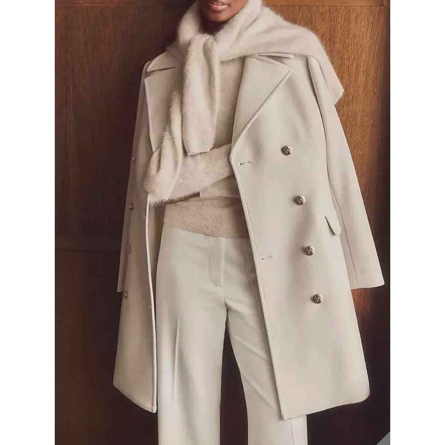New Ann Taylor $248 Sand Shell Wool Blend Notch Collar Coat Small